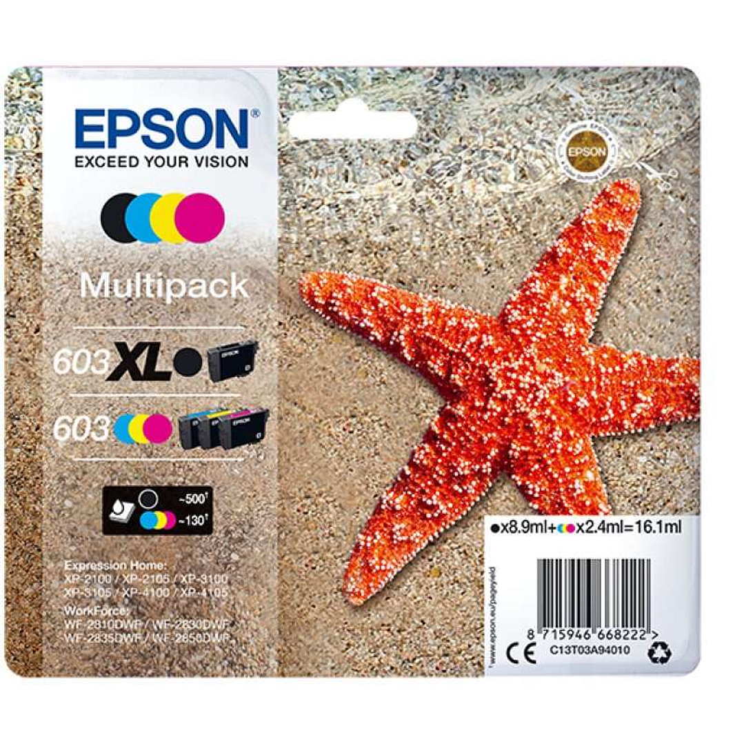 Epson 603XL/603 Pack de 4 Cartuchos de Tinta Originales - C13T03A94010 1