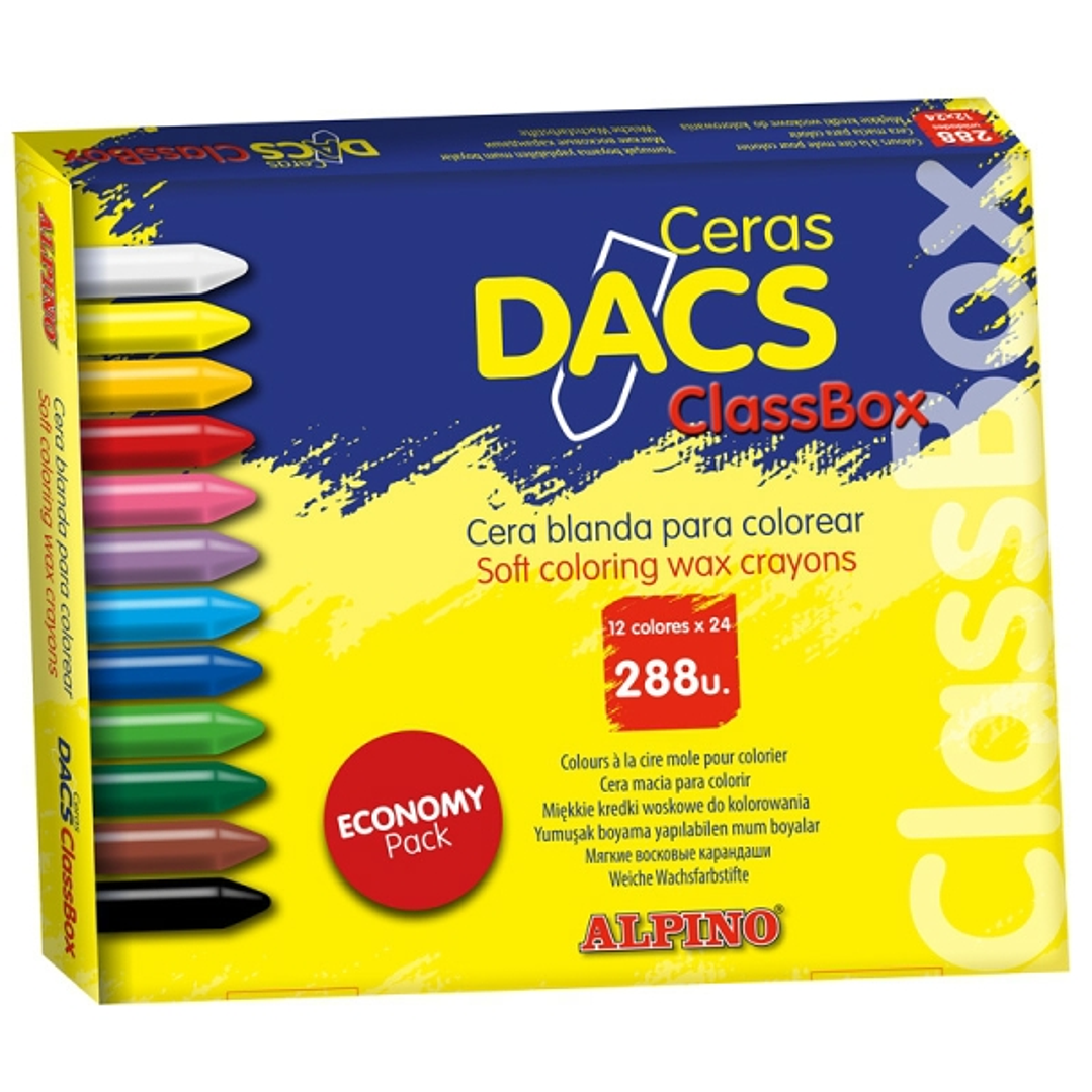 Alpino Dacs Economy Pack de 288 Ceras Blandas de Colores - Textura Cremosa - Mezclables - Pintado Suave y Cubriente - Colores Surtidos 1