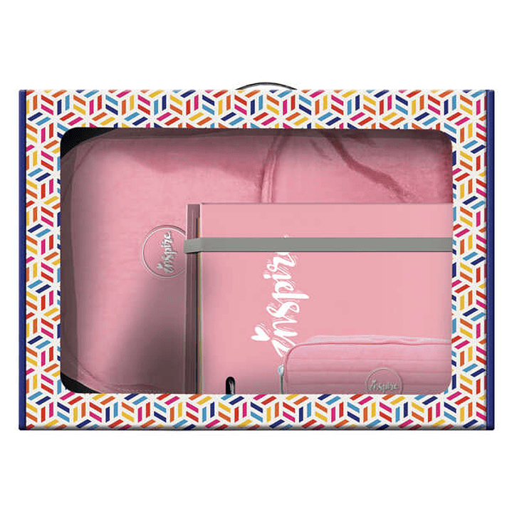 Dohe Serie Pastel Pack de Mochila Mediana + Portatodo Doble + Carpeta de 4 Anillas Formato A4 con Recambio de 100 Hojas - Color Rosa Pastel 1