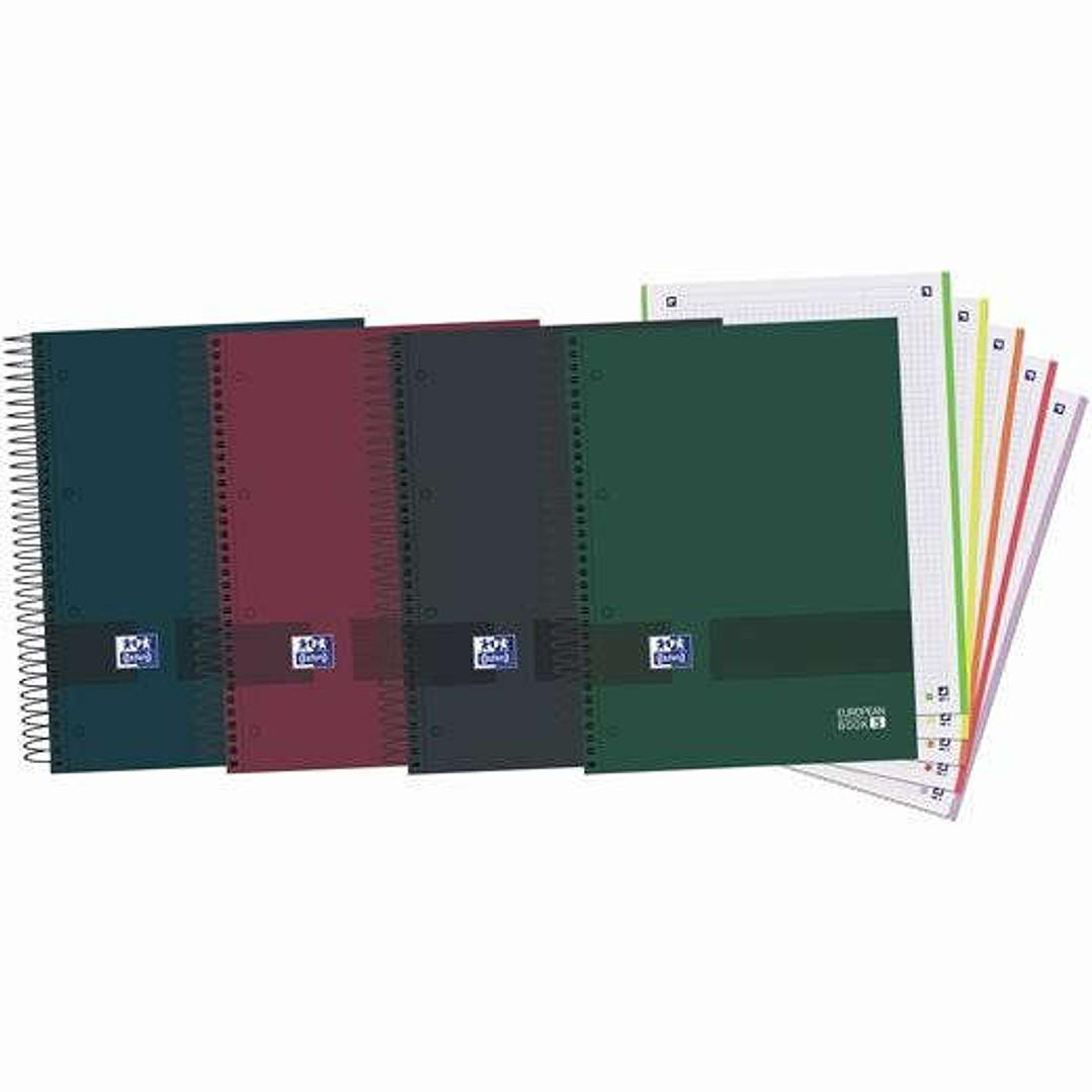 Oxford Europeanbook 5 Oxford & You Pack de 5 Cuadernos Espiral Formato A4+ Cuadriculado 5x5 - 120 Hojas Microperforadas con 4 Taladros - Tapa Extradur 1