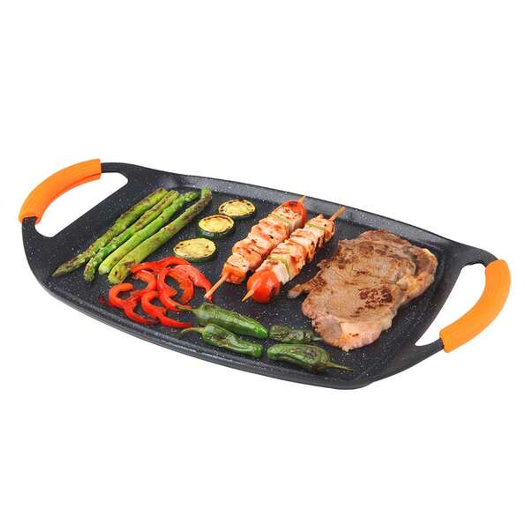 Orbegozo GDB 4700 Plancha Grill de Aluminio Forjado - Antiadherente de Piedra - Asas de Goma Extraibles - Diseño Ergonomico - Apto para Lavavajillas 1