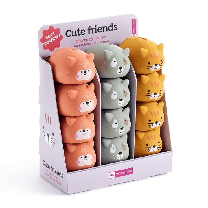 Miquel Rius Back2Fun Animales Cute Expositor con 12 Monederos de Silicona - 4 de cada Modelo de Animal - Cierre con Cremallera 1