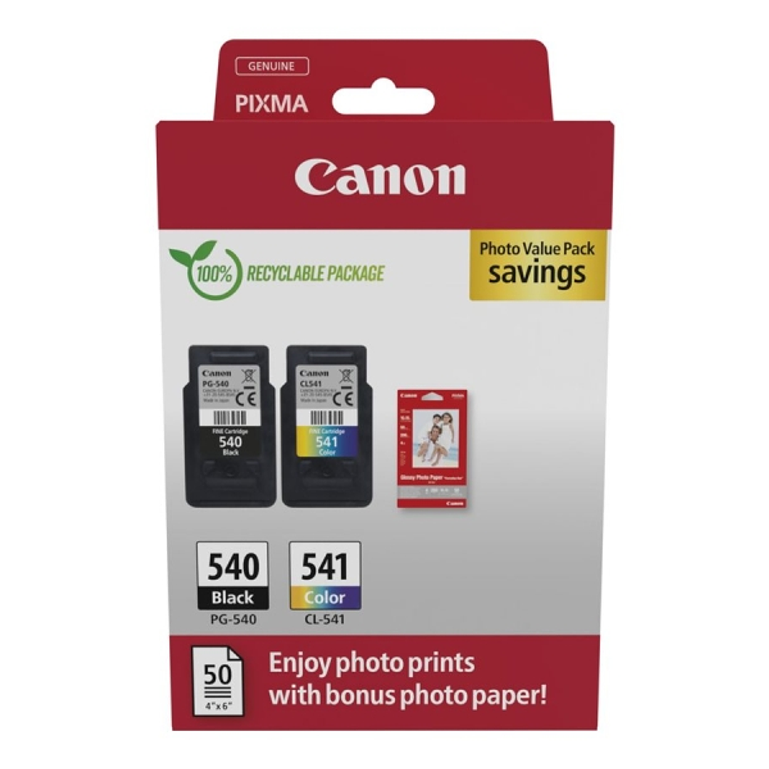 Canon PG540 Negro + CL541 Color Pack de 2 Cartuchos de Tinta Originales + 50 Hojas de Papel Fotografico - 5225B013 1