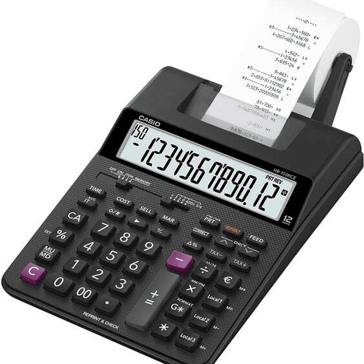 Casio HR150RCE Calculadora Impresora de Sobremesa - Pantalla de 12 Digitos - Anchura del Papel 58mm - Imprime Hora y Fecha - Alimentacion con Pilas 1