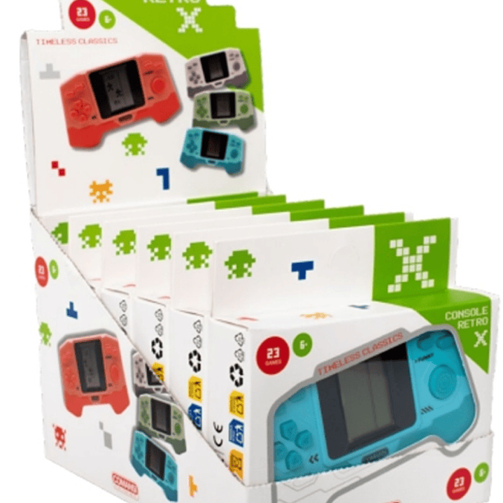 Comansi Pack 6 Consolas Retro X Portátil - 23+ Juegos - Pantalla Monocroma - Diseño Compacto - Estilo Vintage - Ideal para Viajes - Colores Variados 1