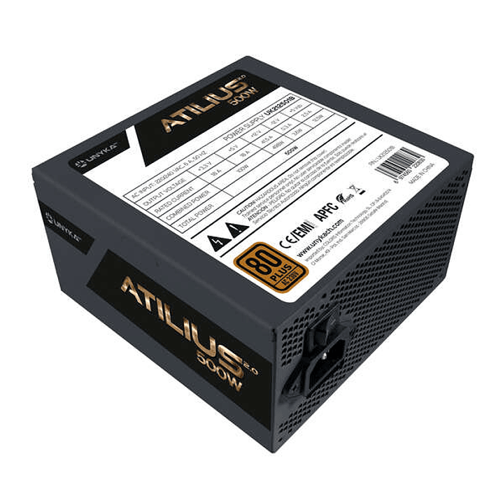 Unykach Atilius 2.0 Black 500W 80 Plus Bronze Fuente de Alimentacion 500W ATX 2.3 - APFC - Ventilador 120mm 1