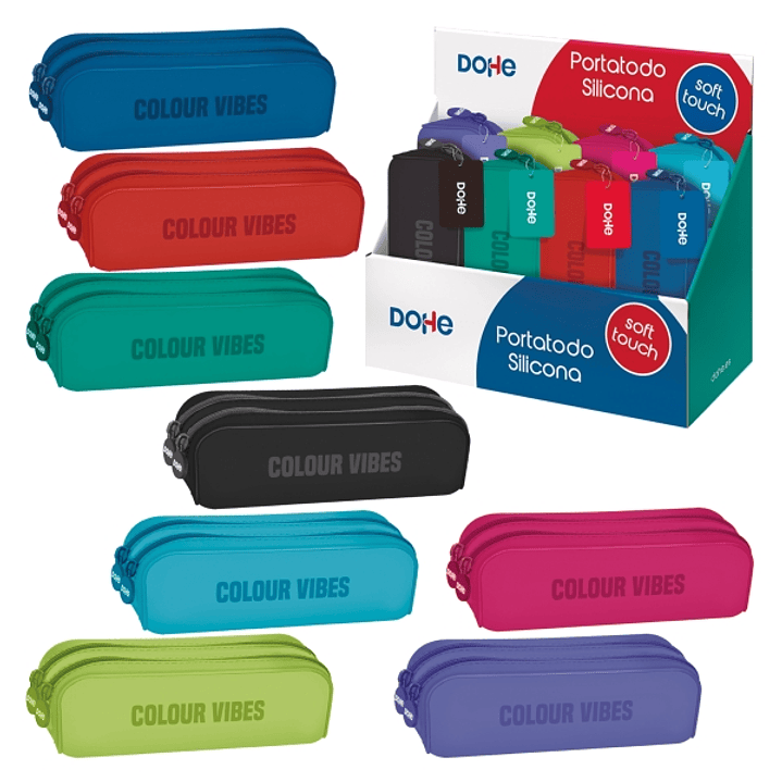 Dohe Colour Vibes Expositor con 8 Portatodos Dobles de Silicona - Cierre con Cremallera y Tirador de Goma - Colores Surtidos 1