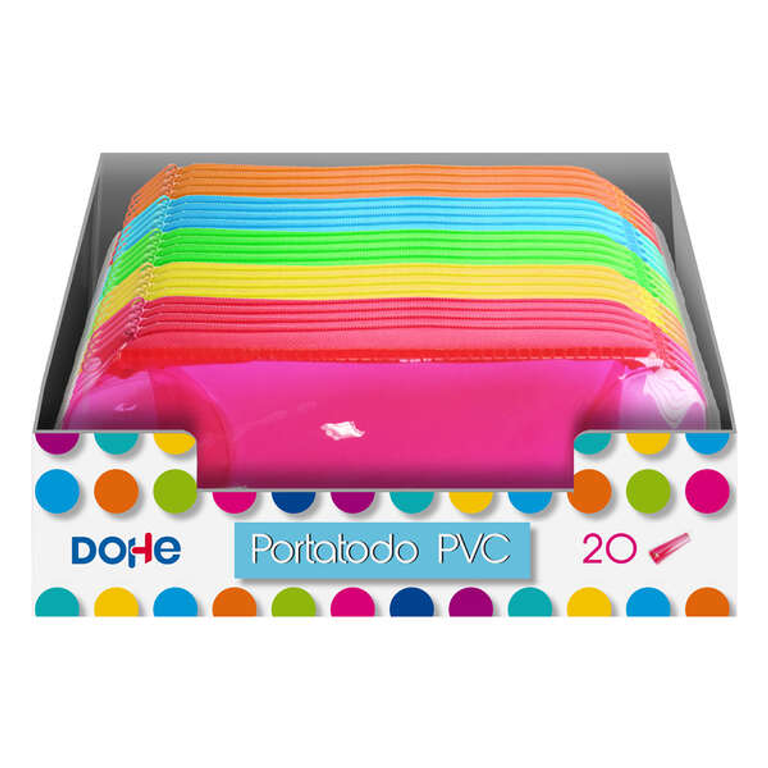 Dohe Expositor con 20 Portatodos Simples Redondos - Fabricados en PVC de 280 Micras Transparente - Cierre de Cremallera - Colores Surtidos 1