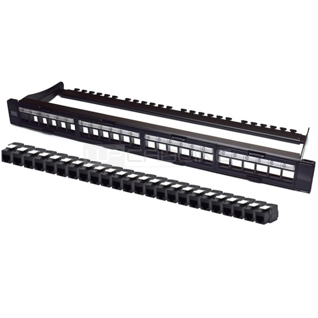 WP Patch Panel de 24 Puertos RJ45 CAT6A UTP - 1U Modular sin Herramientas - Color Negro 1