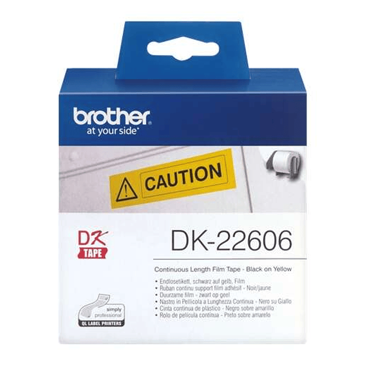 Brother DK22606 - Etiquetas Originales de Tamaño personalizado - Ancho 62mm x 15,24 metros - Texto negro sobre fondo amarillo 1