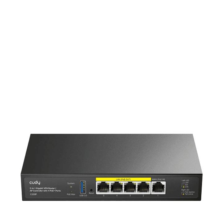Cudy Router VPN - Ethernet 1Gbps - 4 Salidas GbE PoE - 60W - Administra hasta 200 Puntos de Acceso - USB 3.0 - Indicadores LED - Metal - 190x100x28mm  1