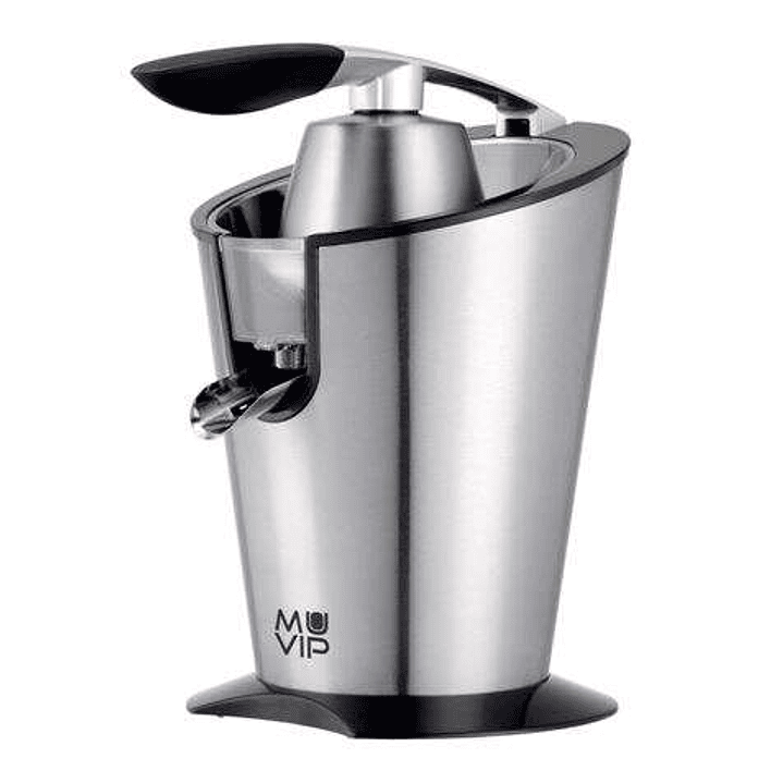 Muvip Exprimidor Electrico Inox 600W - Cuerpo, Mango y Filtro de Acero Inoxidable - Sistema Antigoteo - 2 Tamaños de Conos 1
