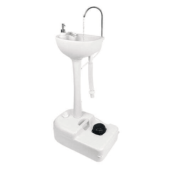 Muvip Lavabo Portatil con Deposito de 17L - Deposito de Jabon 3L - Bomba de Pie con Fuelle - Incorpora Colgador para Toalla 1