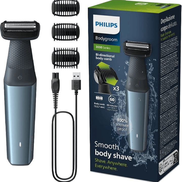 Philips Bodygroom Series 3000 Afeitadora Corporal Impermeable - Tecnologia SkinProtect con Seguimiento de Contornos 2D - 3 Peines - Recorte Bidireccio 1