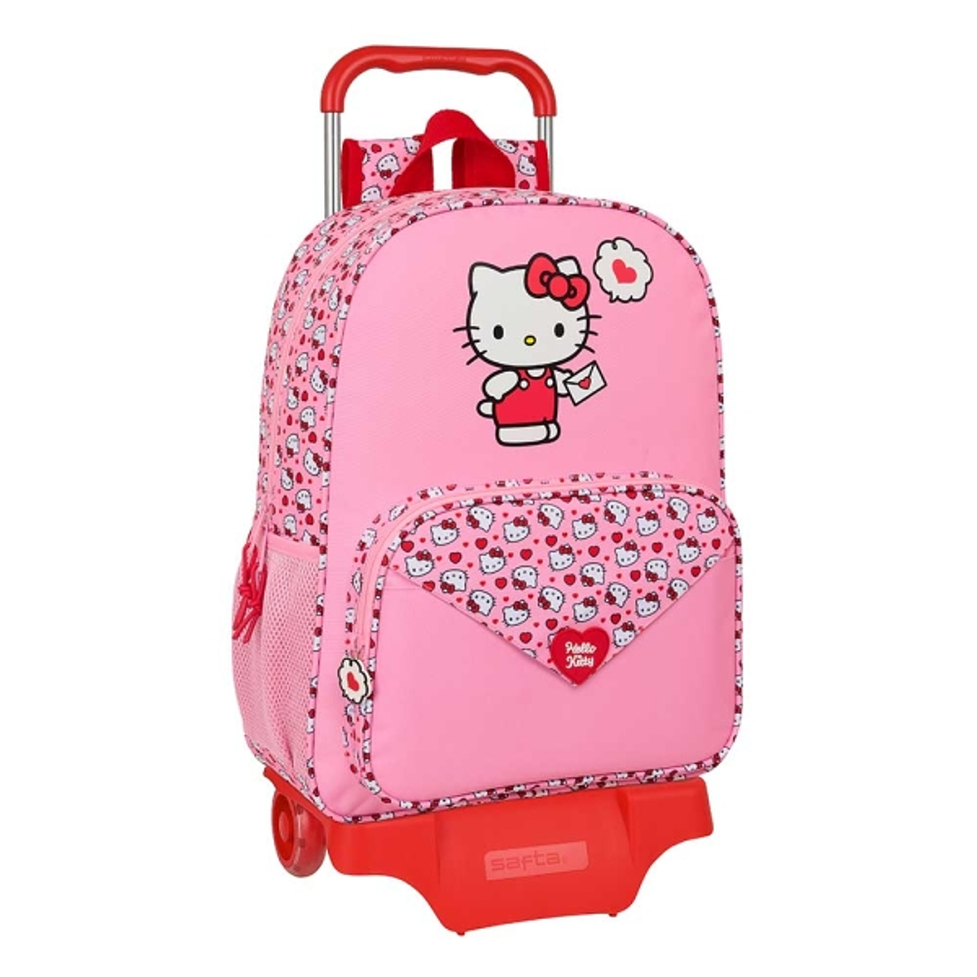 Safta Hello Kitty Mochila con Carro - Portabotellas - Doble Tirador - Hombreras Ergonomicas - Mochila Extraible - Material Resistente - Ruedas de Goma 1