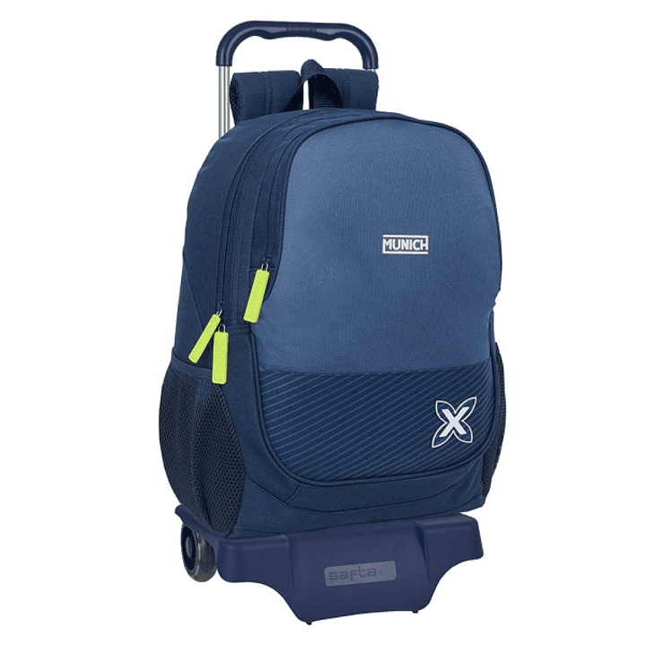 Safta Munich Blue Indigo Mochila con Carro - 2 Compartimentos - Portabotellas - Tirador Doble - Hombreras Ergonomicas - Mochila Extraible - Ruedas de  1