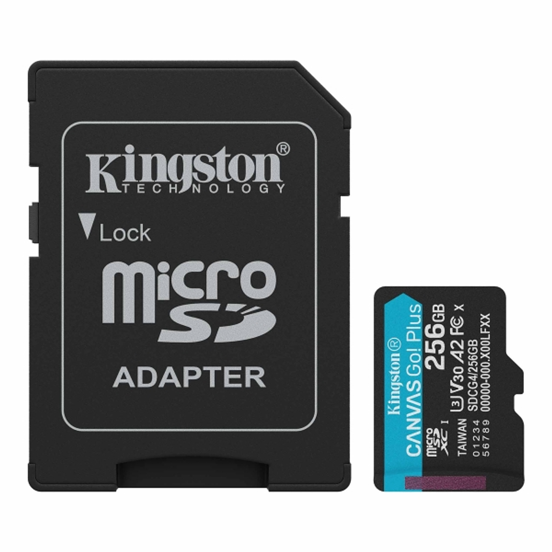 Kingston Tarjeta Micro SDXC 256GB UHS-I U3 V30 Clase 10 200MB/s Canvas Go Plus con Adaptador 1