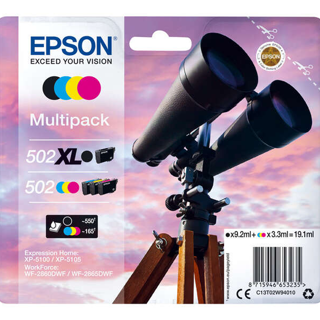 Epson 502XL/502 Pack de 4 Cartuchos de Tinta Originales - C13T02W94010 1