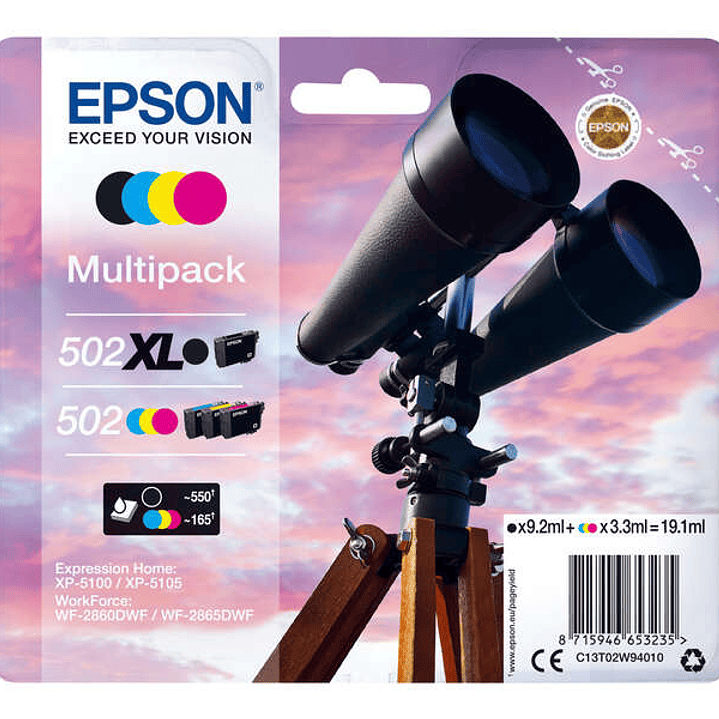 Epson 502XL/502 Pack de 4 Cartuchos de Tinta Originales - C13T02W94010 1