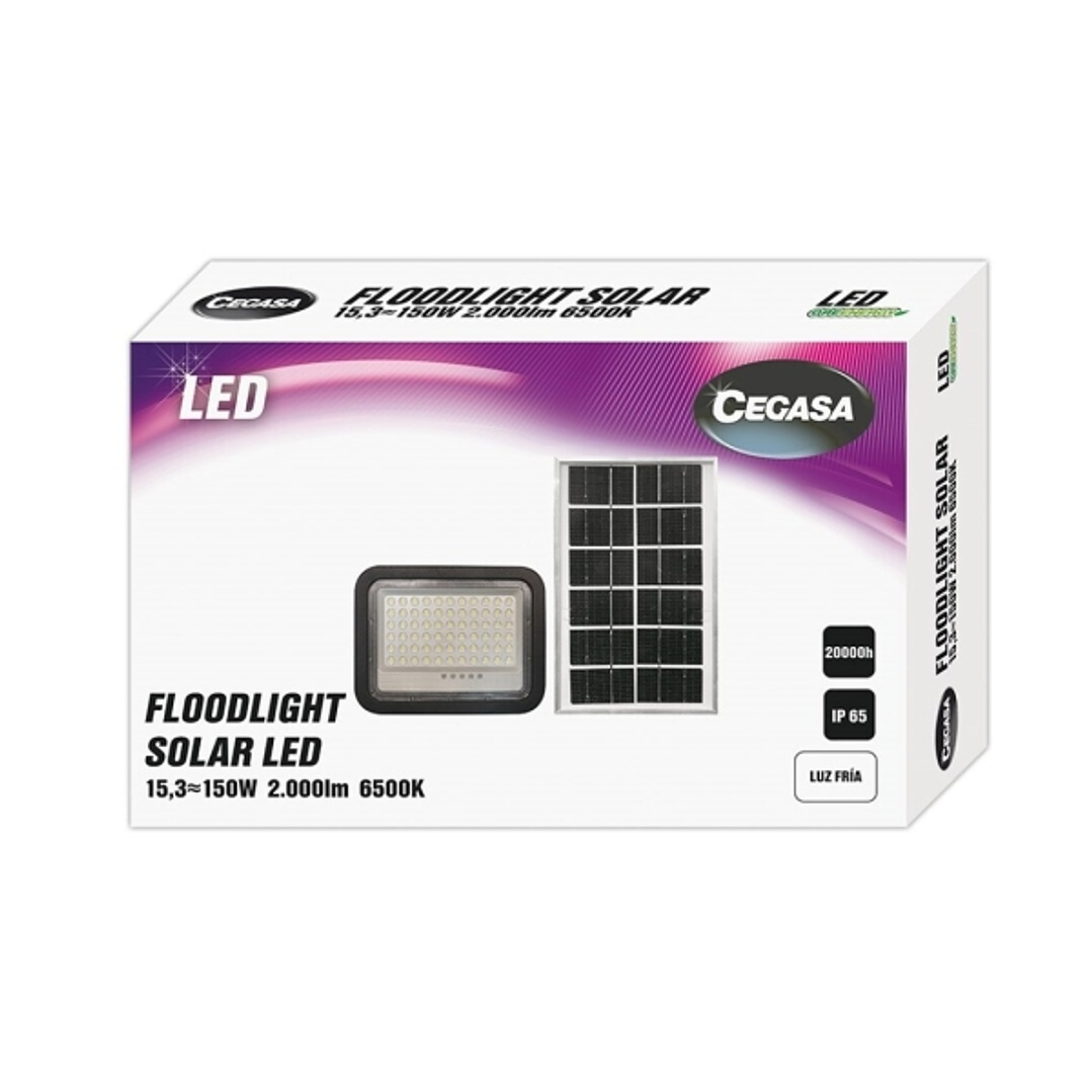 Cegasa Floodlight Foco Solar LED 2000lm 6500K - Panel Solar Integrado 5V-15W - Autonomia hasta 12h - Resistencia IP65 1