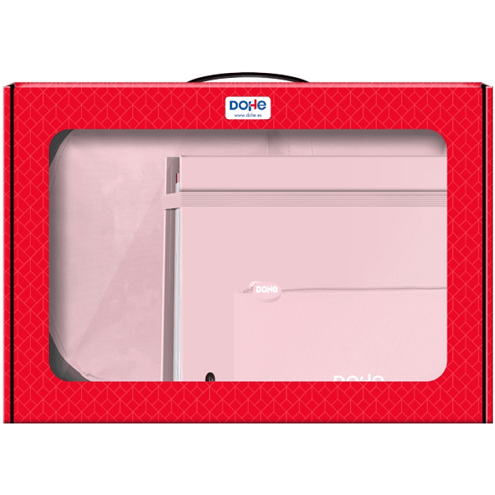 Dohe Serenity Pack de Mochila + Carpeta A4 Recambio + Portatodo Triple - Todo en un Maletin Perfecto para Regalo - Color Rosa 1