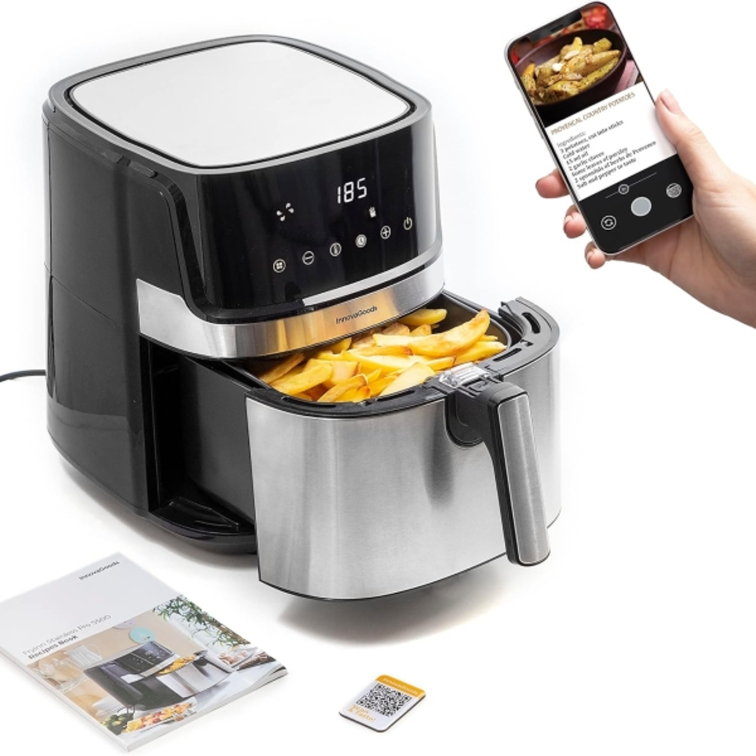 Innovagoods Fryinn Pro 5500 Freidora de Aire - 1700W - 5.5L - Antiadherente - Temperatura Regulable - Apto Lavavajillas - Multifuncion - Libre de BPA  1