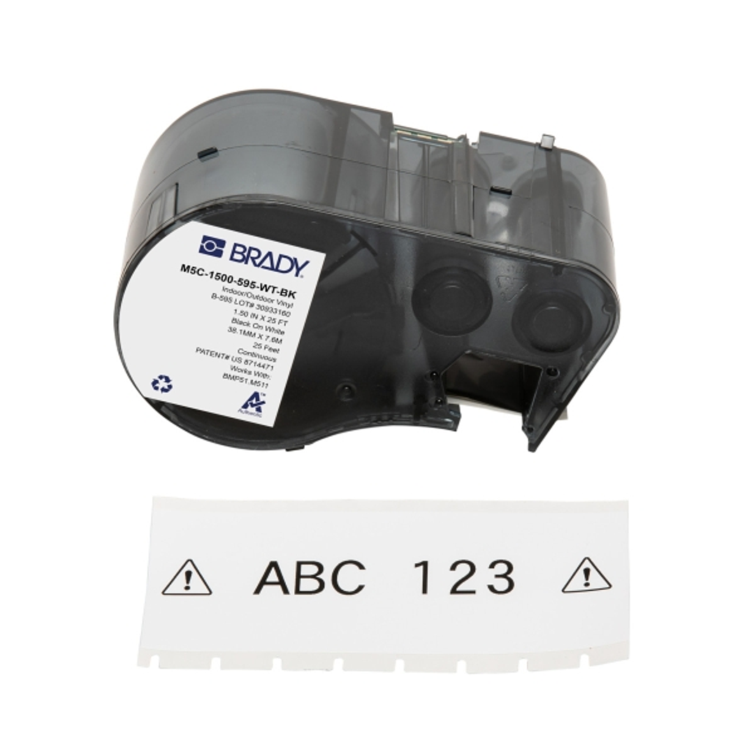 Brady M5C-1500-595-WT-BK Cinta de Etiquetas Original Vinilo - Texto Negro sobre Fondo Blanco - Ancho 38,10mm x 7,62m 1