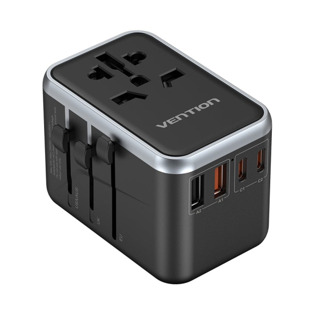 Vention Cargador de Viaje Universal GaN - 2xUSB-C, 2xUSB-A - 65W - Color Negro 1