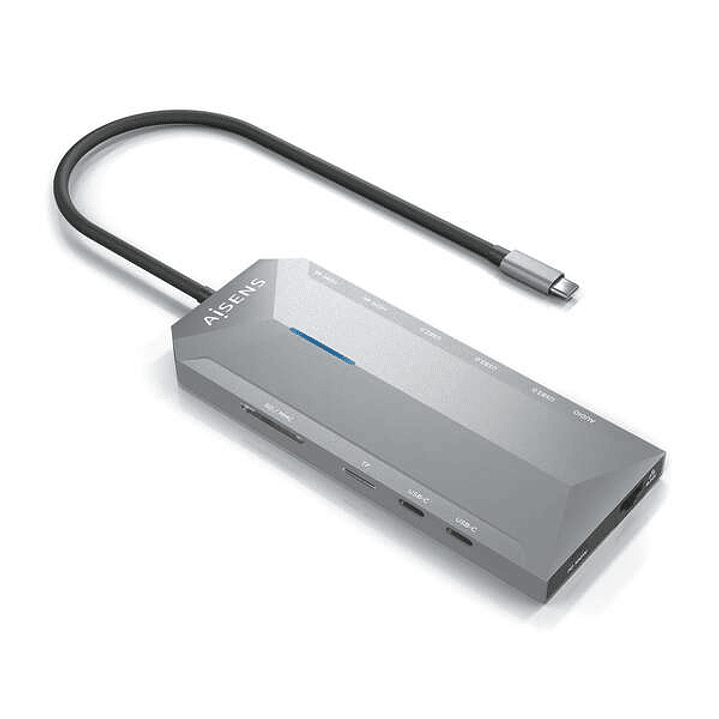 Aisens USB-C Dock 12 En 1 - USB-C a 2xHDMI - 1xRJ45 - 3xUSB-A - 2xUSB-C - 1xUSB-C PD - 1xAudio - 1xSD - 1xMicro SD - 15cm - Color Gris 1