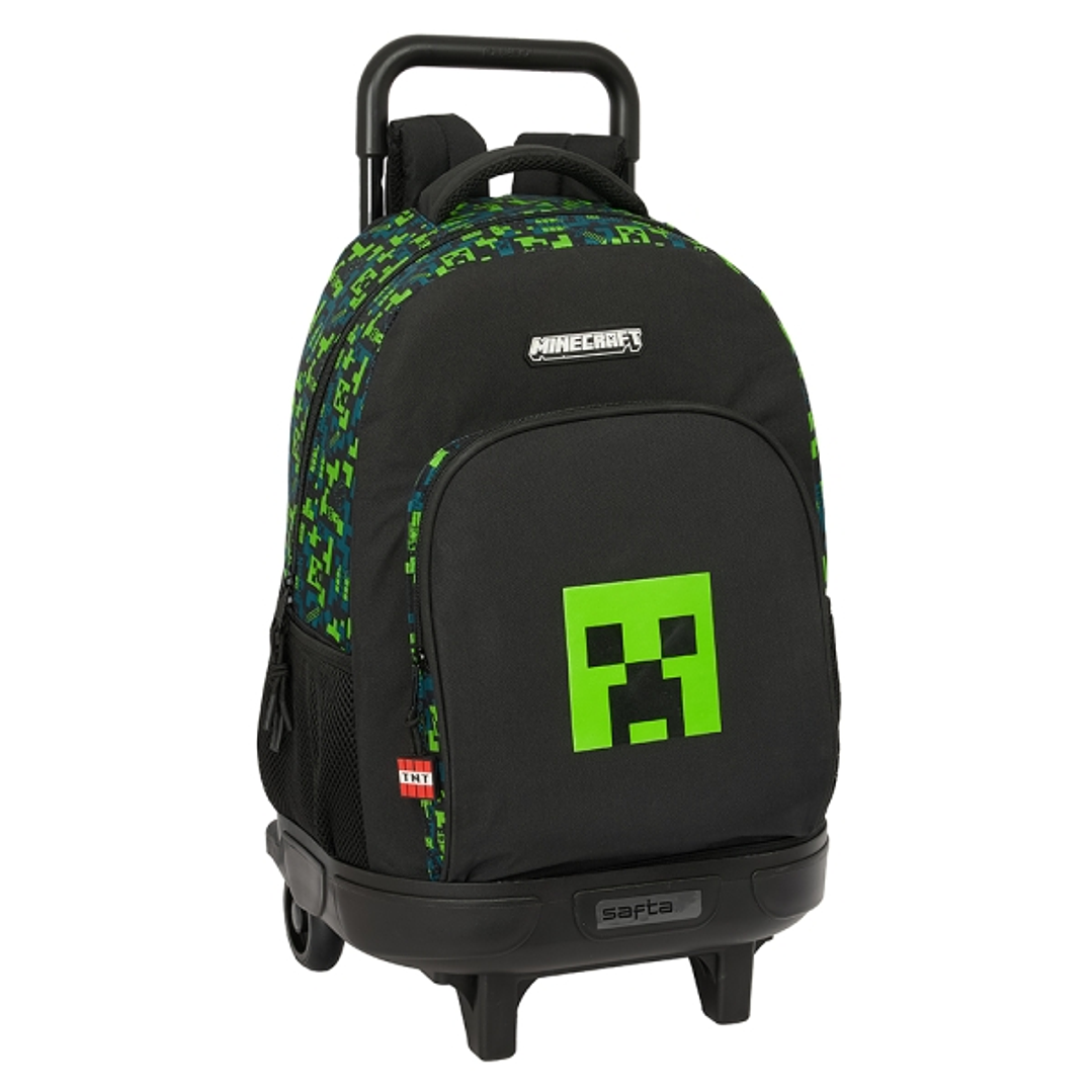 Safta Minecraft TNT Mochila con Carro Integrado - Extraible para Facilitar su Limpieza - Base Reforzada - Asa Extraible - 33x45x22cm - Color Verde 1