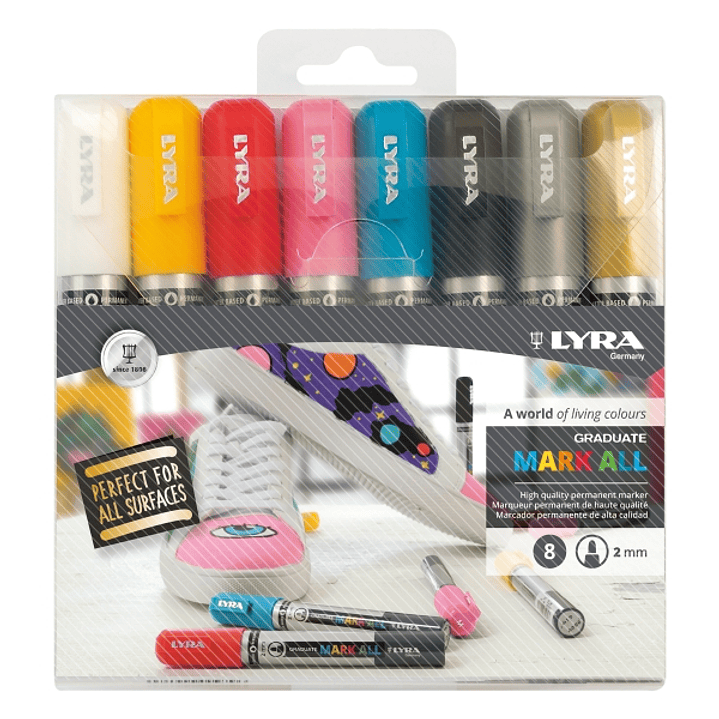 Lyra Mark All Pack de 8 Rotuladores Permanentes - Multisuperficie - Punta Redonda - 2mm - Blister - Colores Surtidos 1