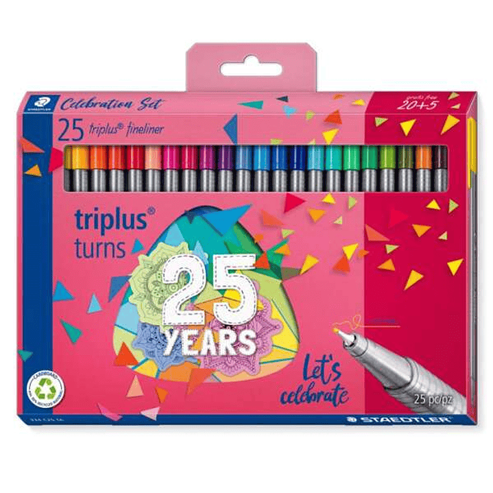 Staedtler Triplus Fineliner 334 Pack de 25 Rotuladores de Punta Fina - Trazo 0.3mm Aprox - Tinta Base de Agua - Colores Surtidos 1