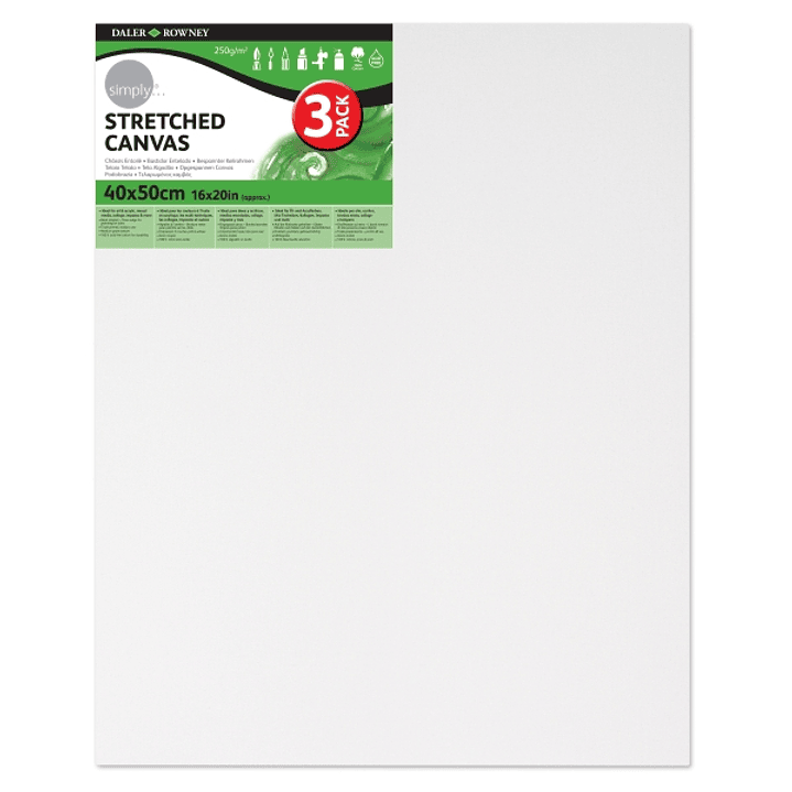 Daler Rowney Simply Pack de 3 Bastidores Entelados- 40x50cm - Imprimacion Triple - Grano Medio - 100% Algodon sin Acido - 250g - Color Blanco 1