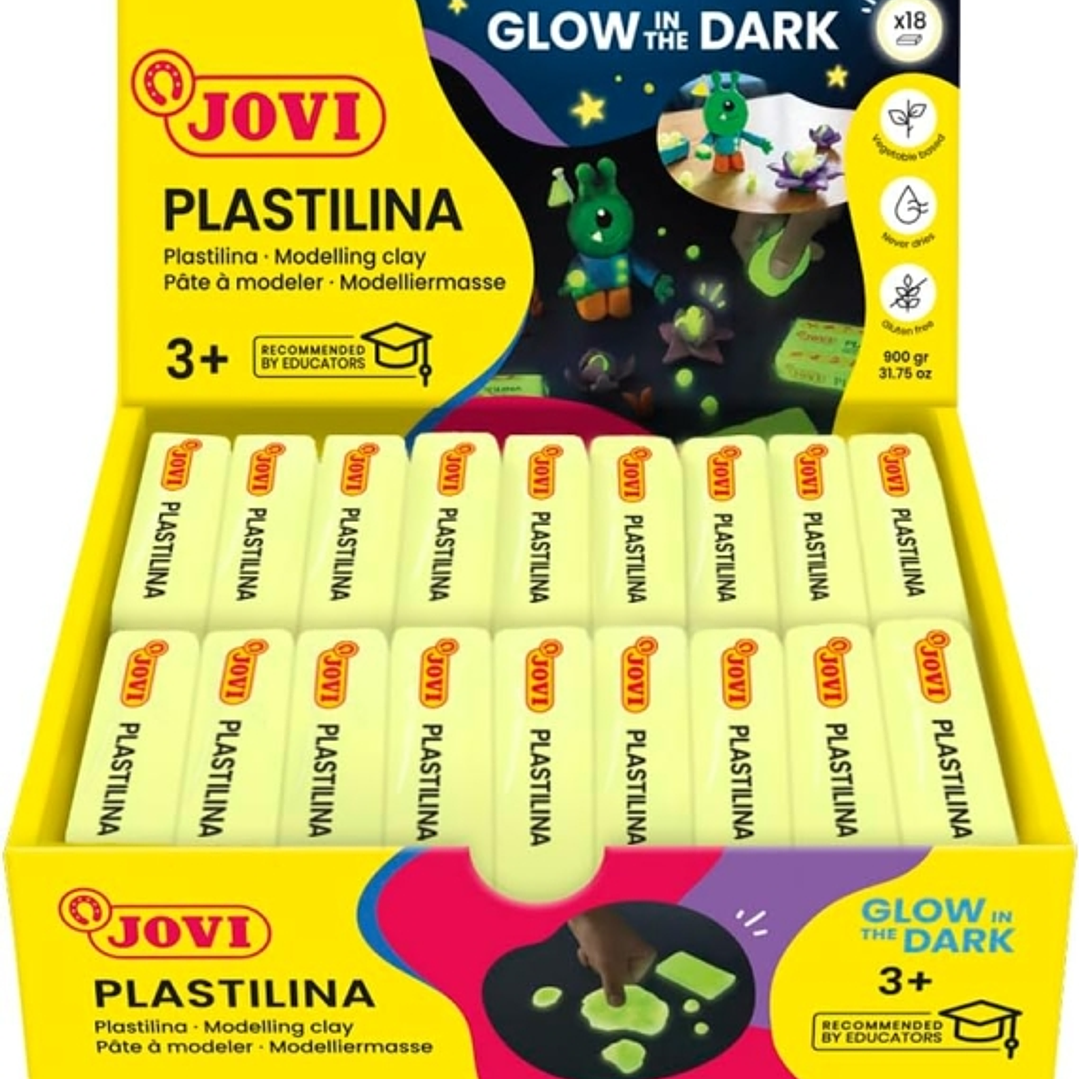 Jovi Bandeja con 18 Pastillas de Plastilina 50gr Fluorescente - Muy Moldeable - No se Seca 1