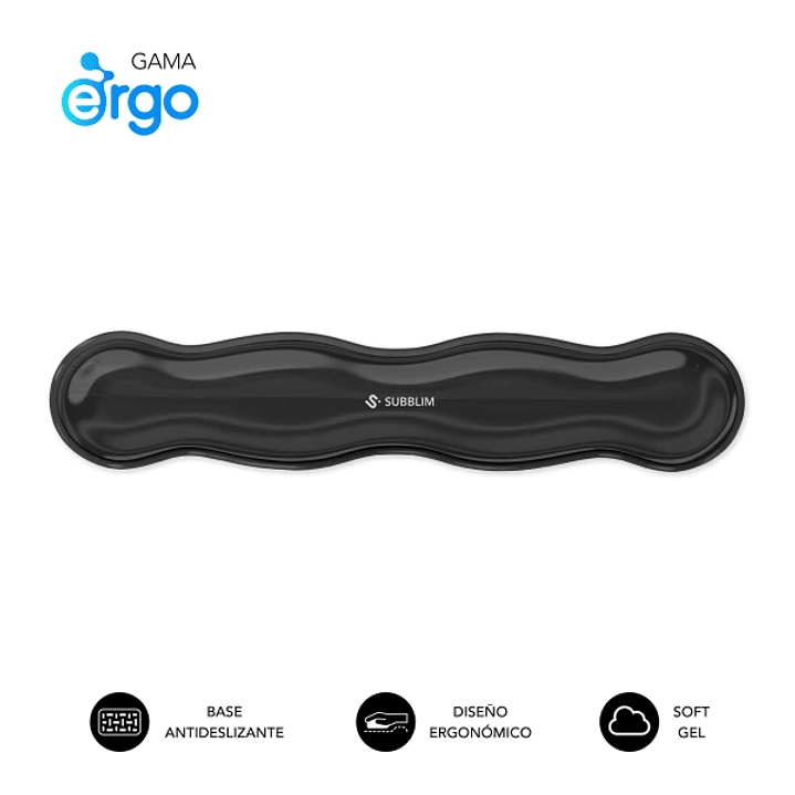 Subblim Ergo Crystal Flex Reposamuñecas para Teclado - Gel Refrigerante Autoajustable - Diseño Ondulado Ergonomico - Base Antideslizante - Color Negro 1