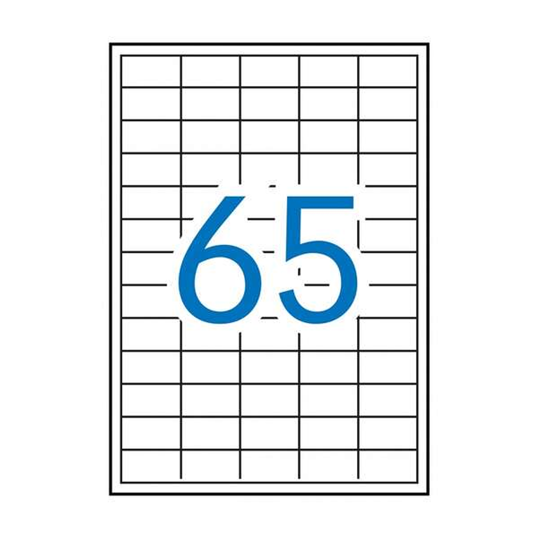 Apli Pack de 6.500 Etiquetas Rectangulares 38x21.2mm - 100 Hojas por 65 Etiquetas - Adhesivo Permanente - Cantos Rectos - Color Blanco 1