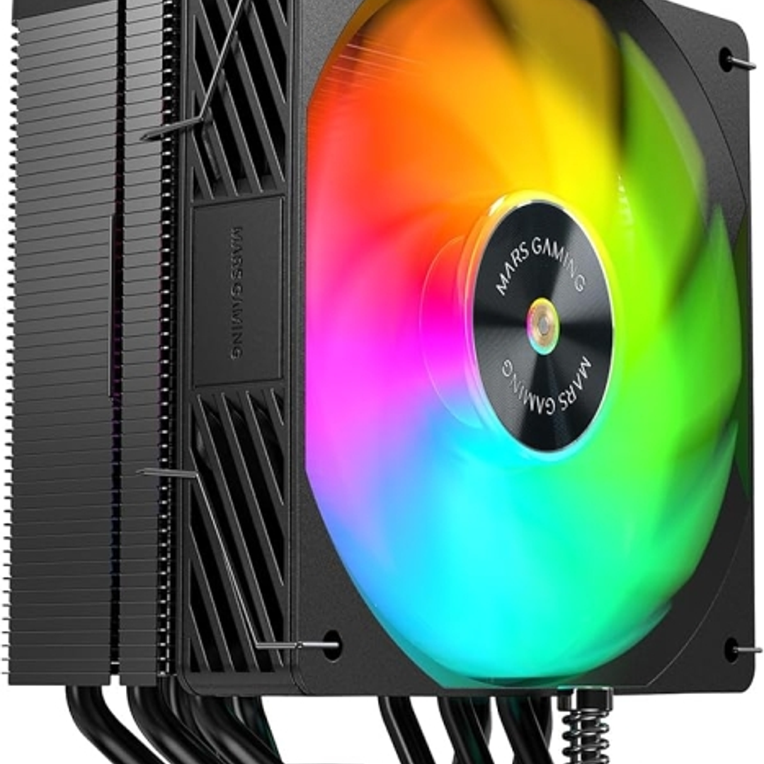 Mars Gaming MCPU-X5ARGB Disipador CPU con 280W de Potencia - Ventilador PWM de 120mm - Iluminacion ARGB - 5 Heatpipes HCT - Color Negro 1