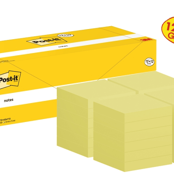 Post-It Pack de 24 Blocs de 100 Notas Adhesivas Reposicionables - Forma Cuadrada - 76x76mm - Color Amarillo Claro 1