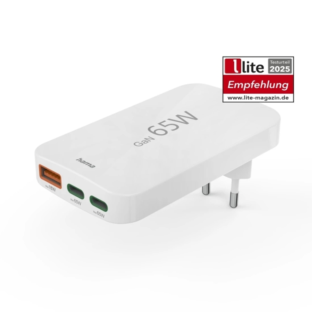 Hama Cargador de Pared - Potencia 65W - 2x USB-C - USB-A - Power Delivery - Qualcomm - Color Blanco 1