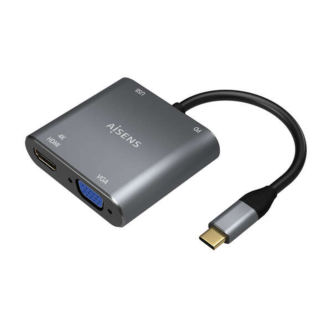Aisens Conversor USB-C a VGA/HDMI 4K/USB3.0/USB-C PD - USB-C/M-VGA/H-HDMI/H-USB-A/H-USB-C/H - 15CM - Color Gris 1