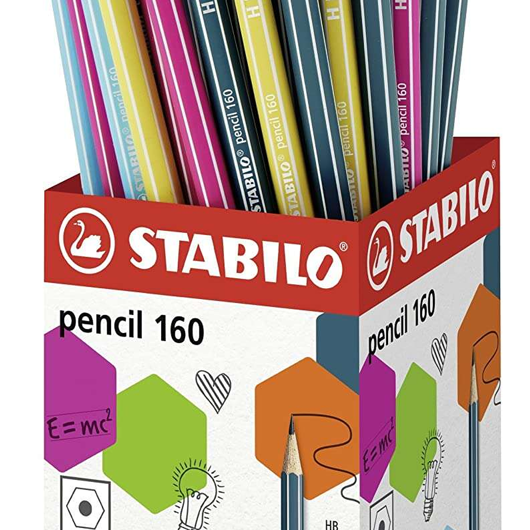 Stabilo Pencil 2160 Expositor de 72 Lapices con Goma - Mina HB de 2.2mm - Forma Hexagonal - Colores Surtidos 1