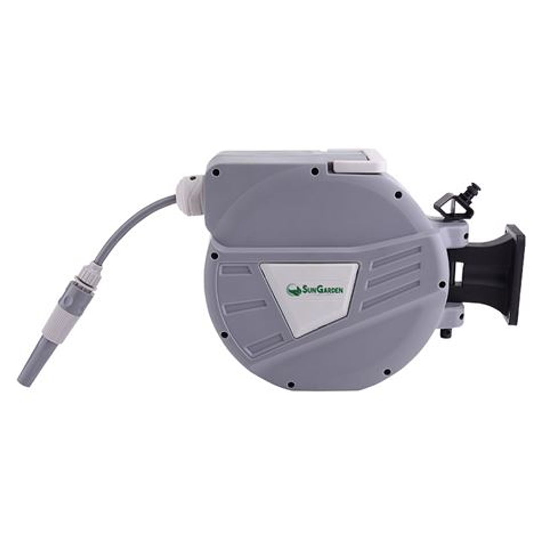 Sungarden SG0164 Manguera 10 Metros - Recogedor Automatico con Guia - Soporte Para Instalacion en Pared - Giro 180 - Color Gris 1