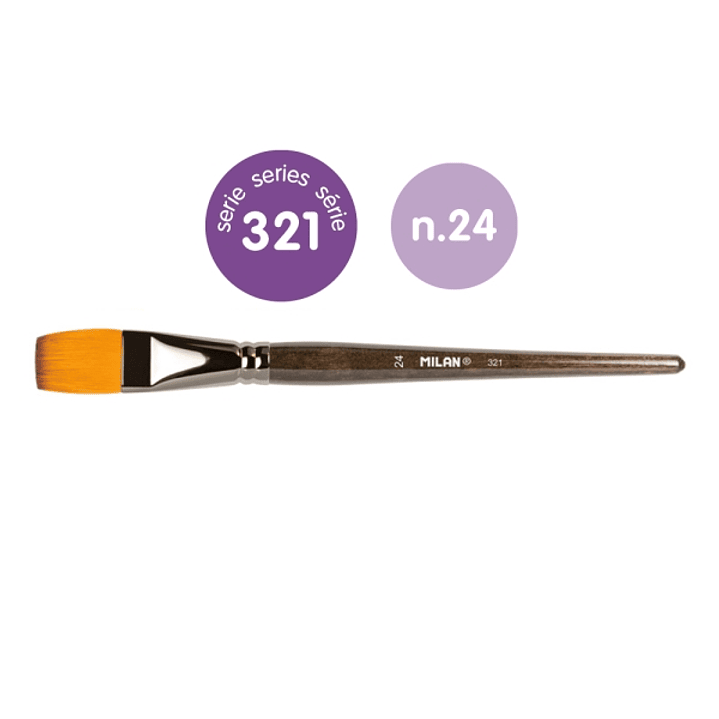 Milan 321 Pack de 2 Pinceles Planos Numero 24 - Bolsa con Colgador - Pelo Sintetico - Color Madera Oscuro 1
