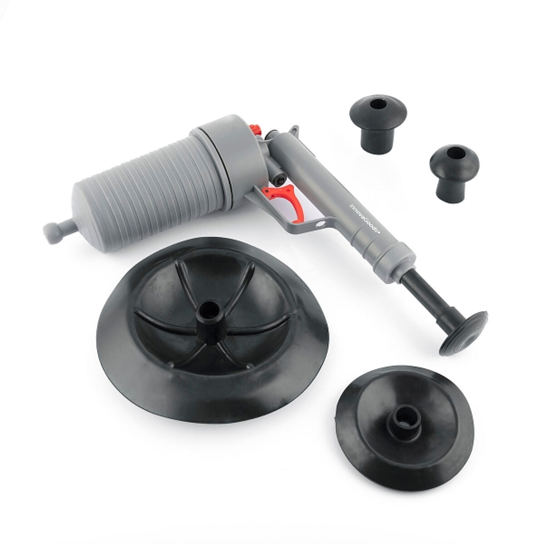 Innovagoods KlinGun Pistola Desatascadora Universal de Aire Comprimido - Incluye 4 Adaptadores - Material Resistente - Uso Ecologico - Facil de Usar - 1