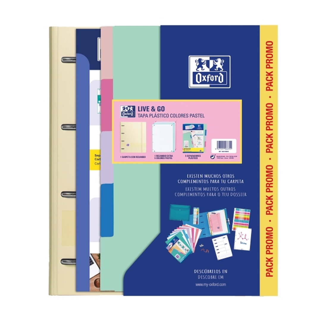 Oxford Europeanbinder Live & Go Carpeta Tamaño A4+ con Recambio + Separadores - Tapa de Plastico Polyfoam - Colores Pastel Aleatorios 1
