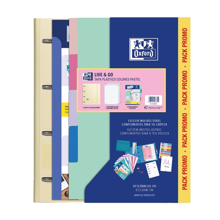 Oxford Europeanbinder Live & Go Carpeta Tamaño A4+ con Recambio + Separadores - Tapa de Plastico Polyfoam - Colores Pastel Aleatorios 1