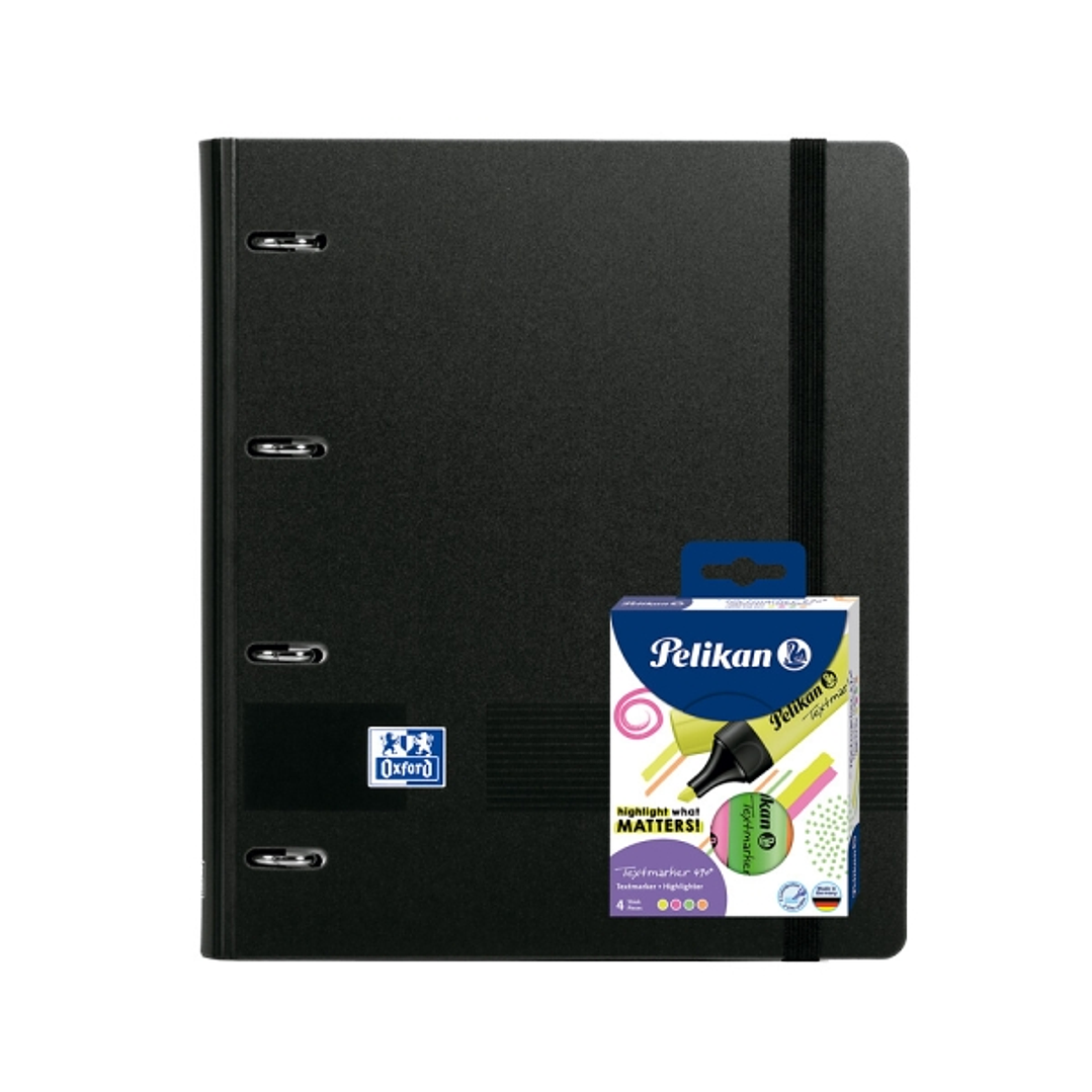 Oxford Europeanbinder Live & Go A4+ Pack con Carpeta Tamaño A4+ con Recambio de 100 Hojas + Pack con 4 Marcadores Pelikan Testmarker 490 - Tapa de Pla 1