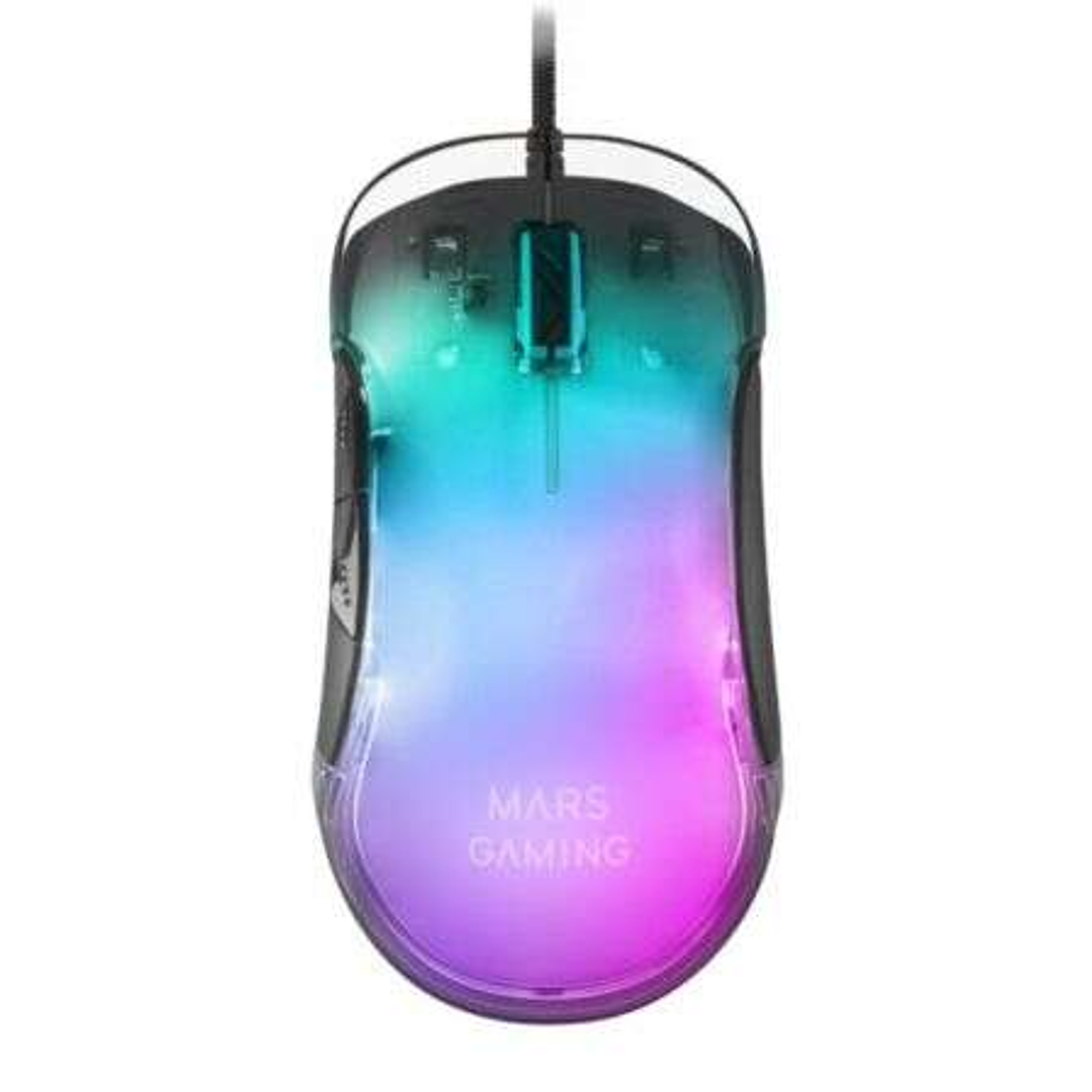 Mars Gaming MMGLOW Raton Gaming USB 12800dpi - Cuerpo con Acabado Espejo - 6 Botones - Iluminacion RGB Chroma - Uso Diestro - Cable de 1.70m 1