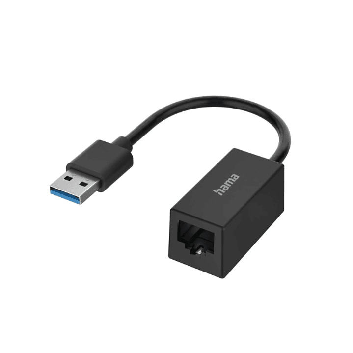 Hama Essential Adaptador de Red - USB-A Macho - Ethernet RJ45 Hembra - Velocidad hasta 1Gbit/s - Color Negro 1