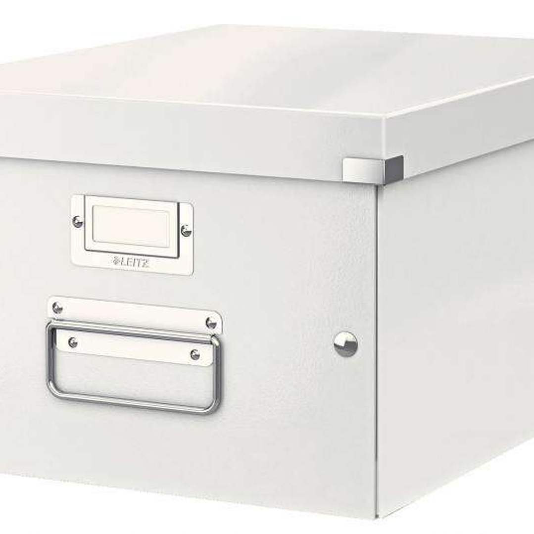 Leitz Click & Store WOW Caja Organizadora Mediana - Asas de Metal - 85% Carton Reciclado - Hasta 9kg de Capacidad - Color Blanco 1